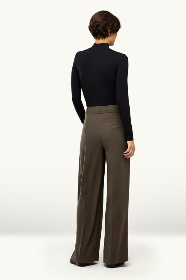 Women - Business trousers - high waist - wide leg - light brown
