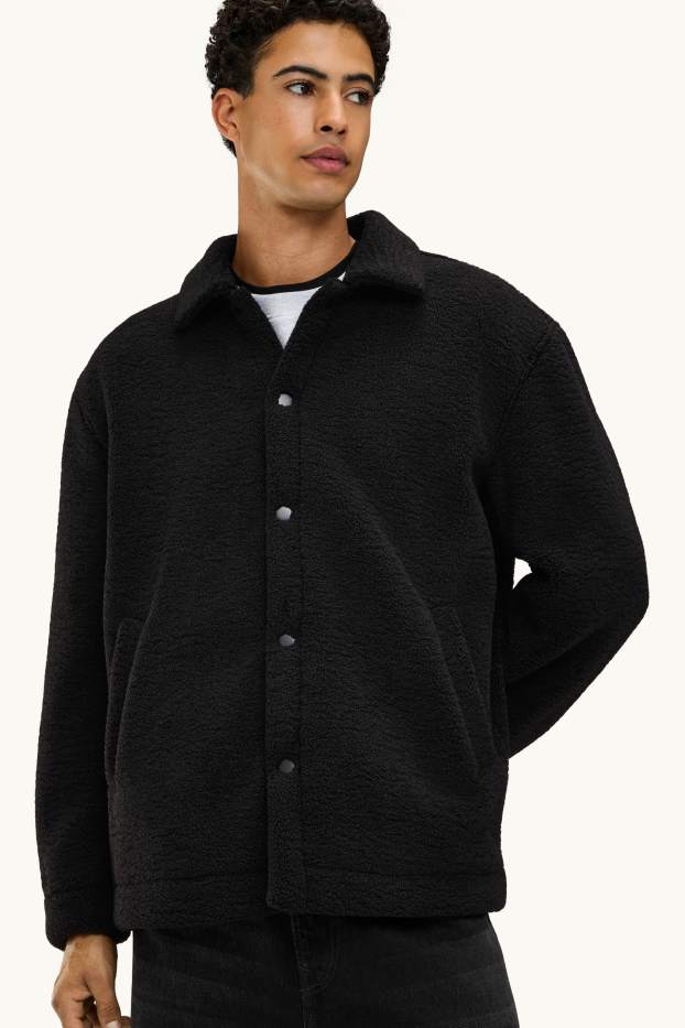 Heren - Overhemdjas van teddybont - relaxed fit - kent - zwart
