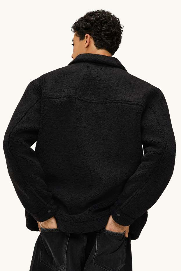 Heren - Overhemdjas van teddybont - relaxed fit - kent - zwart