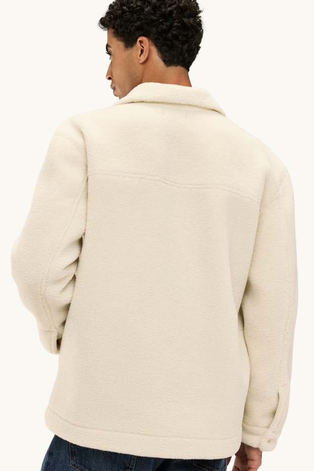 Heren - Overhemdjas van teddybont - relaxed fit - kent - crème wit
