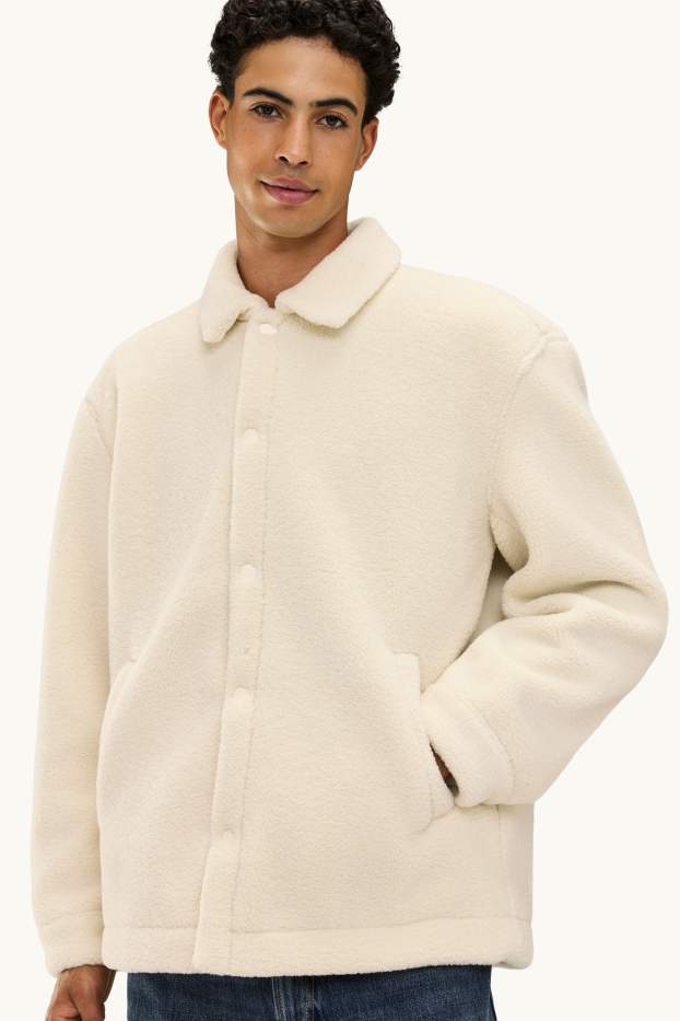 Heren - Overhemdjas van teddybont - relaxed fit - kent - crème wit