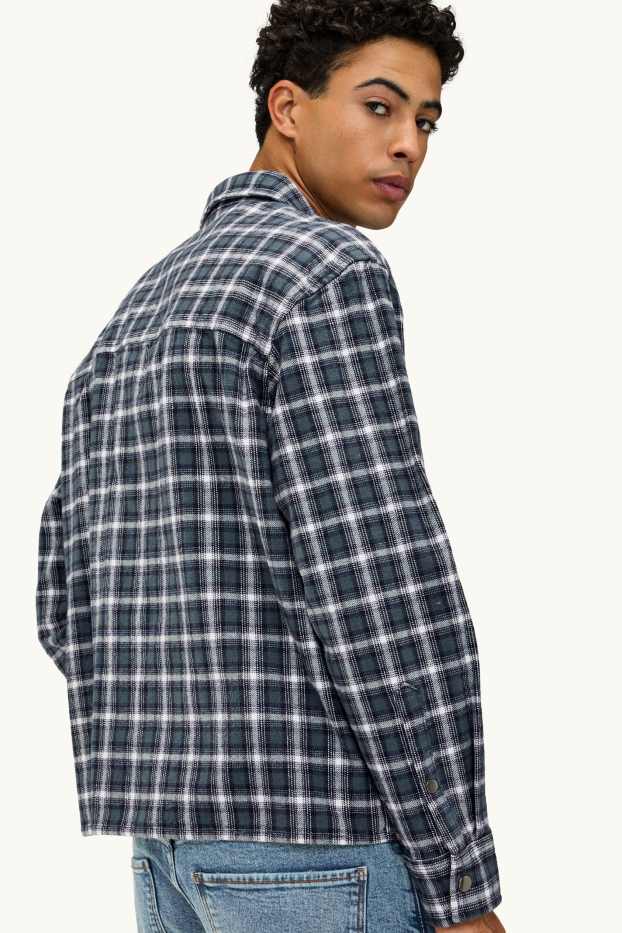 Hommes - Chemise - relaxed fit - col kent - à carreaux - bleu foncé / blanc