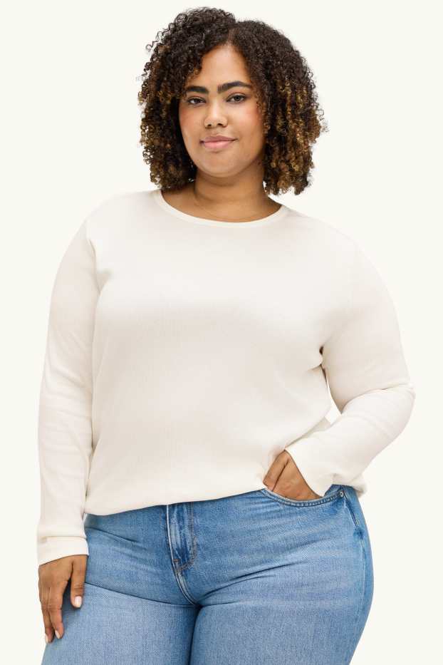 Damen - Langarmshirt - Slim Fit - gerippt - weiss