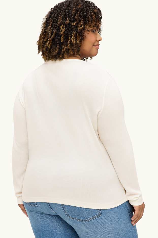 Damen - Langarmshirt - Slim Fit - gerippt - weiss