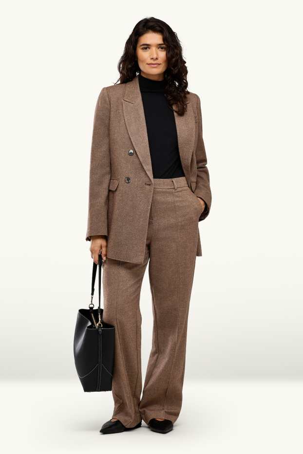 Donna - Pantaloni business in twill - vita media - straight fit - marrone