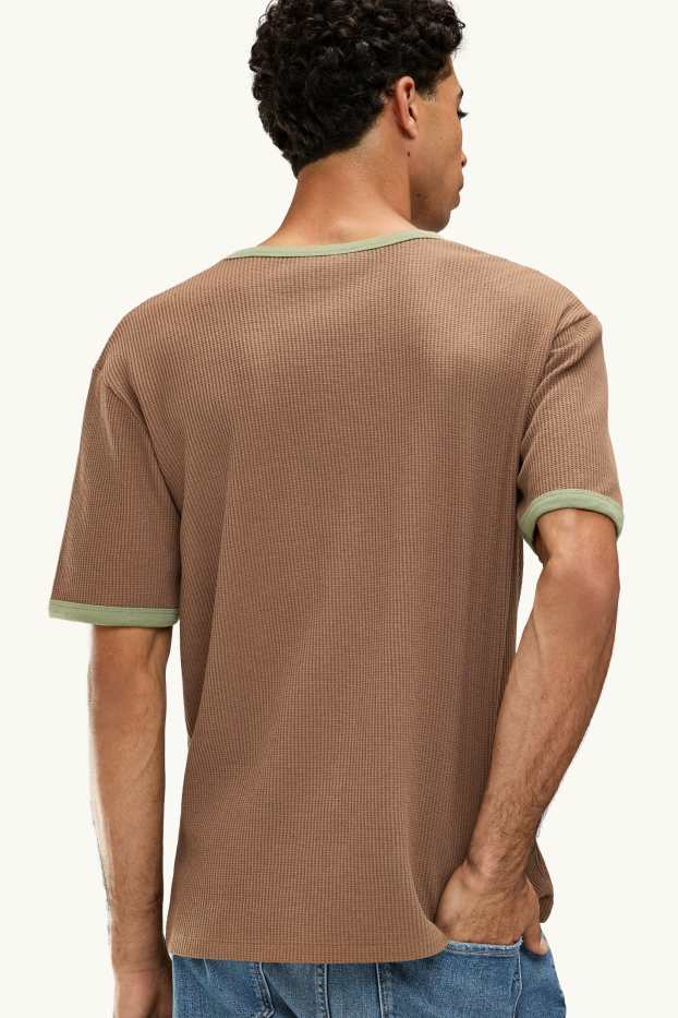 Pánské - Tričko - relaxed fit - strukturované - hnědá / mátově zelená