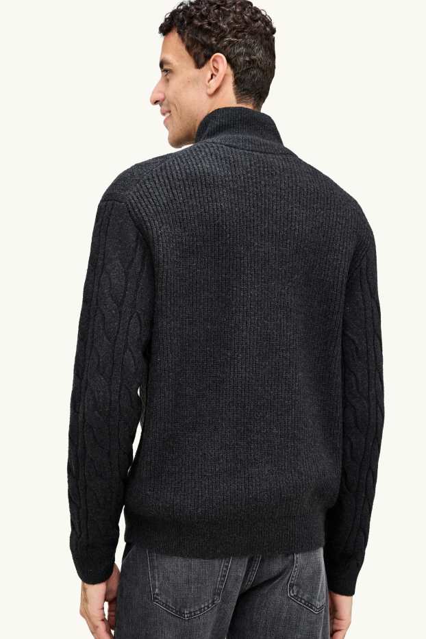Hommes - Pull - motif tressé - noir