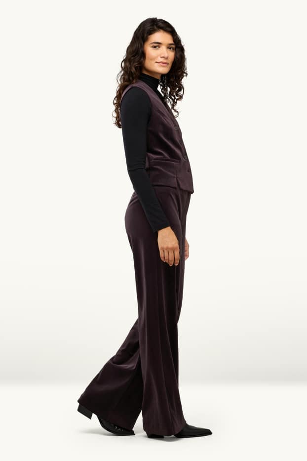 Damen - Samt-Hose - High Waist - Wide Leg - lila