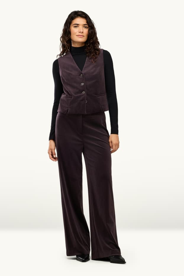 Damen - Samt-Hose - High Waist - Wide Leg - lila
