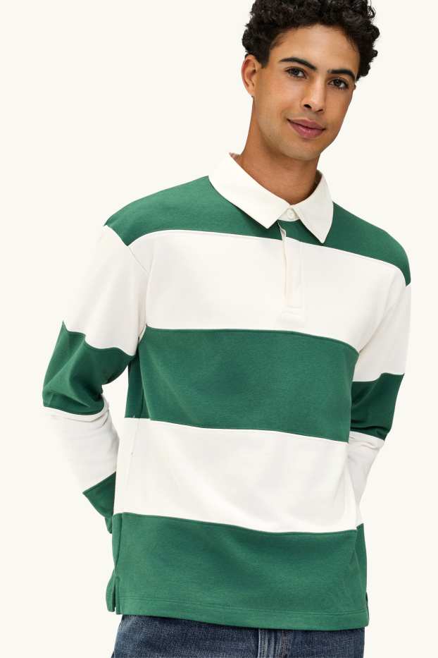Uomo - Polo - oversize - a righe - verde scuro / bianco