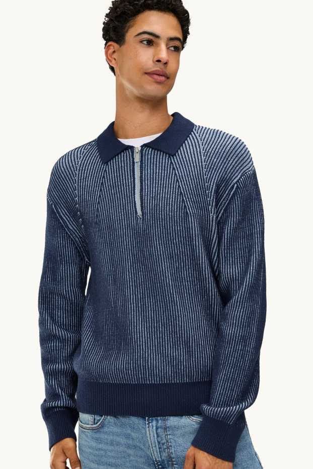 Heren - Trui - geribd - blauw / donkerblauw