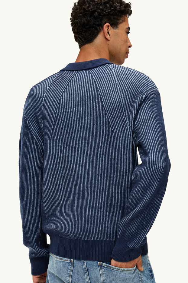 Heren - Trui - geribd - blauw / donkerblauw