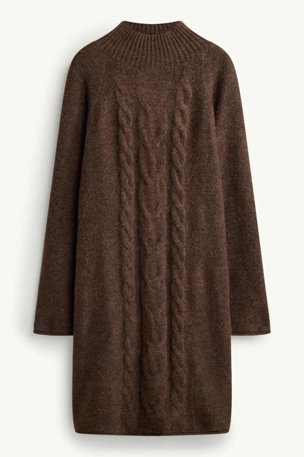 Damen - Strickkleid - Straight Fit - Zopfmuster - braun