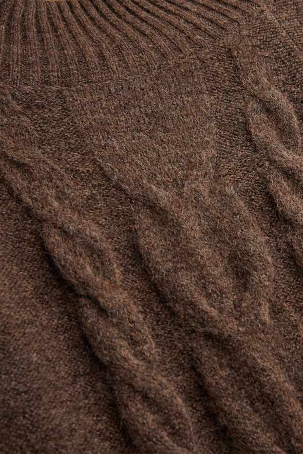 Damen - Strickkleid - Straight Fit - Zopfmuster - braun