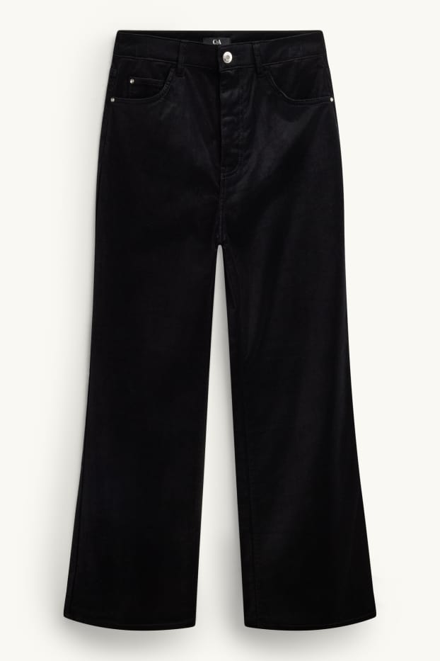 Damen - Samt-Hose - High Waist - Wide Leg - schwarz