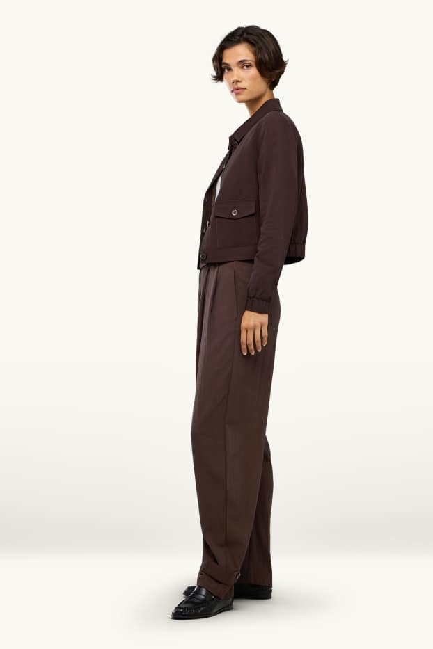 Dámské - Business kalhoty - mid waist - relaxed fit - tmavohnědá