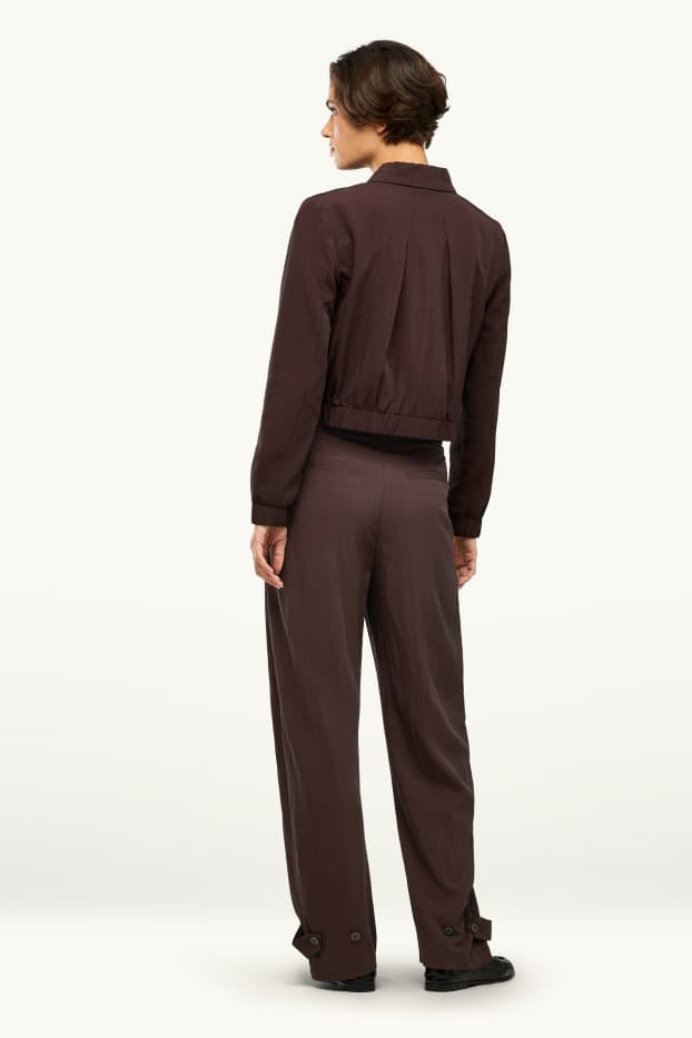 Dámské - Business kalhoty - mid waist - relaxed fit - tmavohnědá
