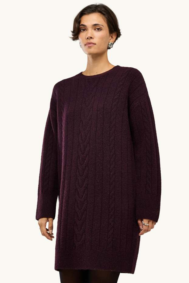 Femei - Rochie din tricot - straight fit - cu torsade - bordo