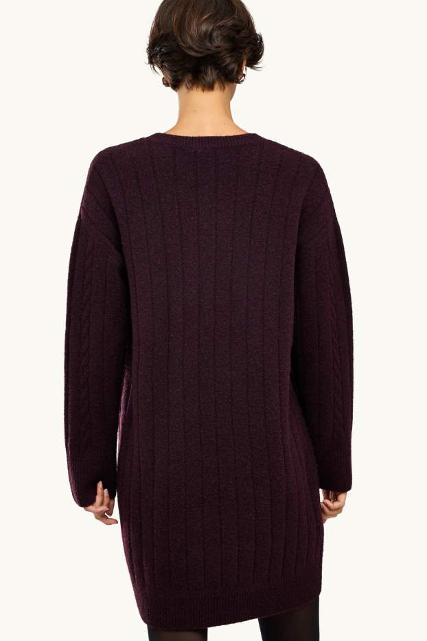 Femei - Rochie din tricot - straight fit - cu torsade - bordo