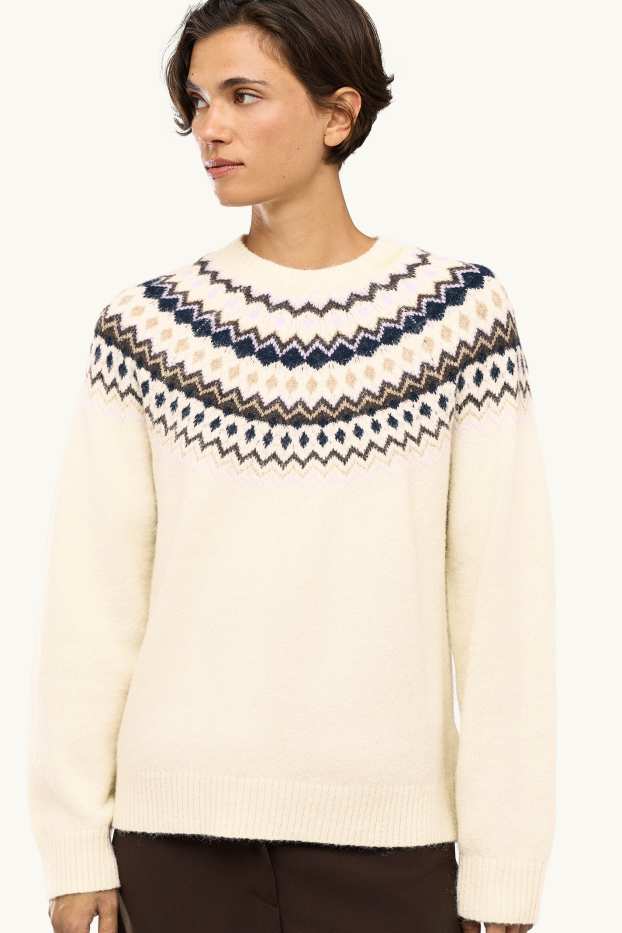 Women - Jumper - patterned - dark blue / creme white