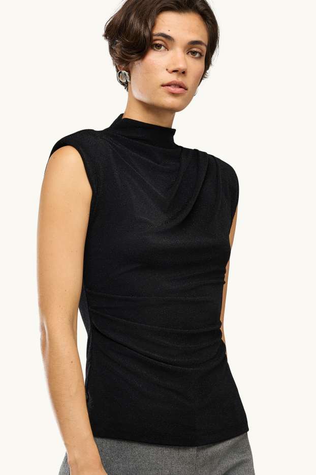 Dames - Blousetop - glanseffect - zwart