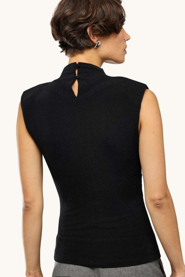 Dames - Blousetop - glanseffect - zwart