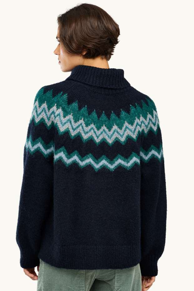 Damen - Rollkragenpullover - gemustert - Glanz-Effekt - dunkelgrün / dunkelblau
