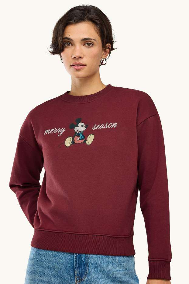 Damen - Weihnachts-Sweatshirt - Micky Maus - Glanz-Effekt - dunkelrot