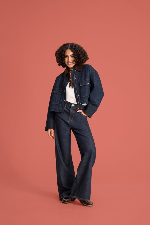 Damen - Wide Leg Jeans - High Waist - dunkeljeansblau