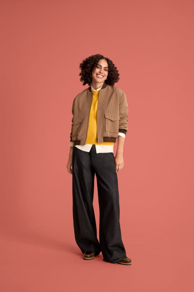 Damen - Wide Leg Jeans - Mid Waist - dunkeljeansblau