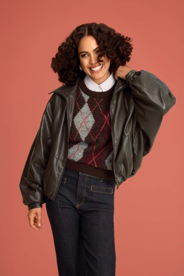 Damen - Set - Pullover und Blusenkragen - 2 teilig - kariert - braun