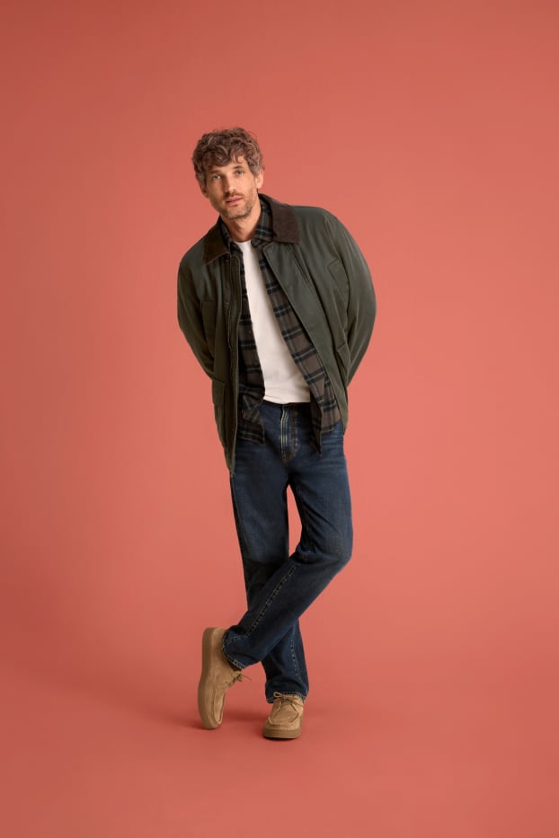 Pánské - Košile - regular fit - button-down - kostkovaná - hnědá/tmavomodrá