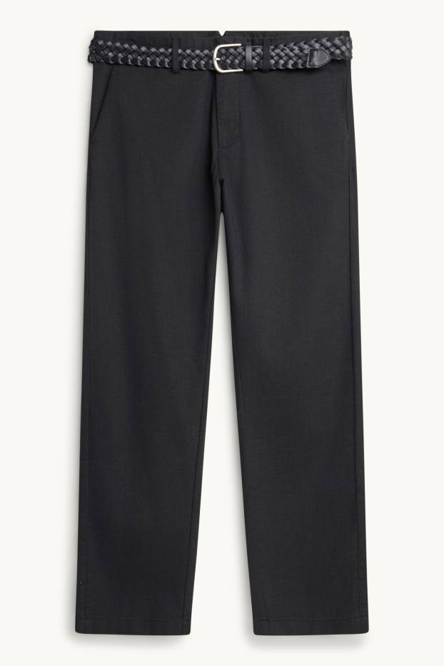 Herren - Chino mit Gürtel - Regular Fit - schwarz / dunkelgrau