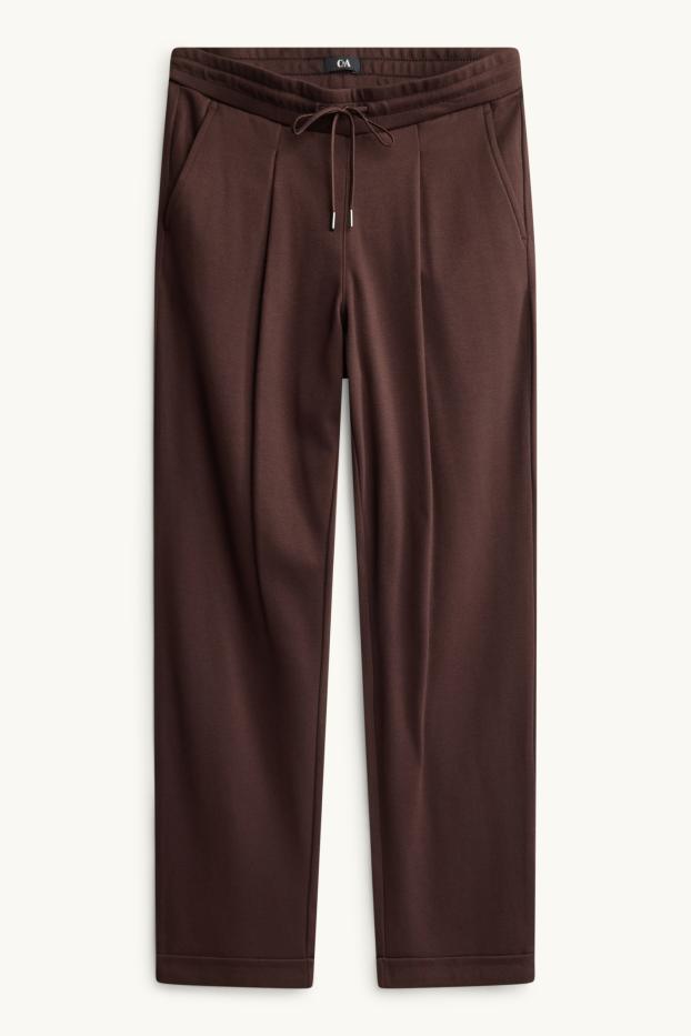 Femei - Pantaloni de stofă - talie medie - tapered fit - maro închis