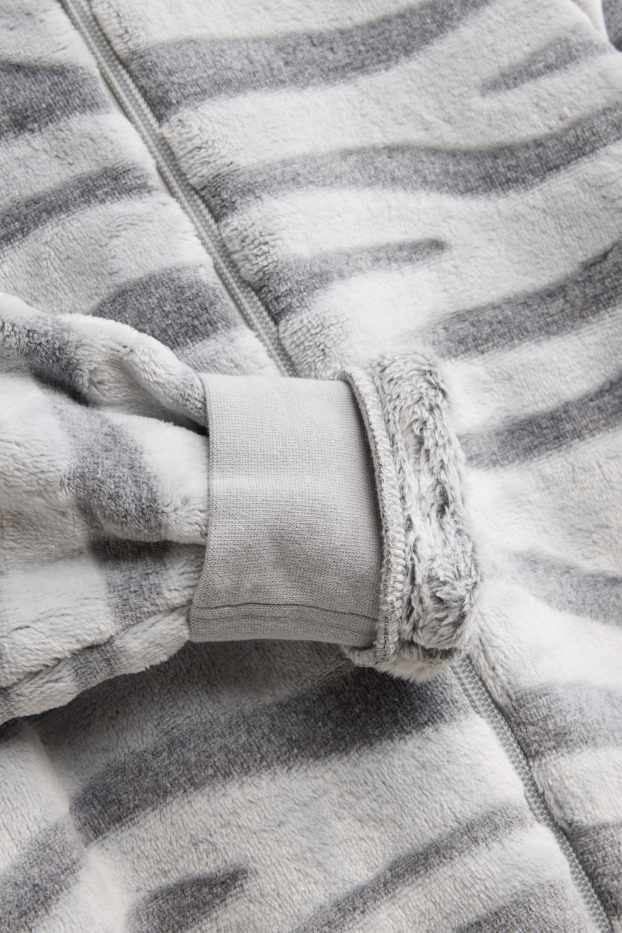 Children Girls - Fleece onesie with hood - white / gray