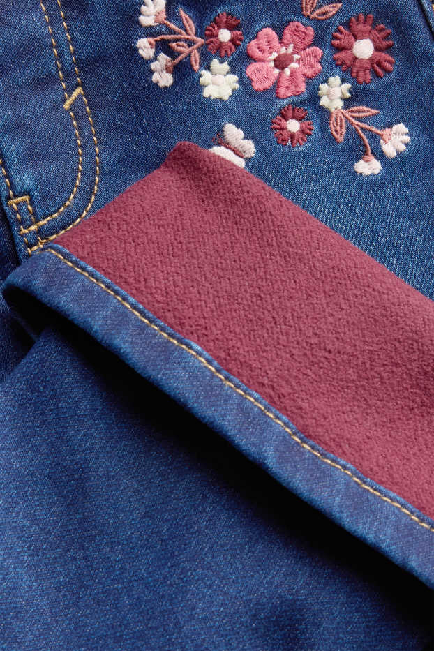 Enfants filles - Fleur - jegging jean - jean chaud - jean bleu