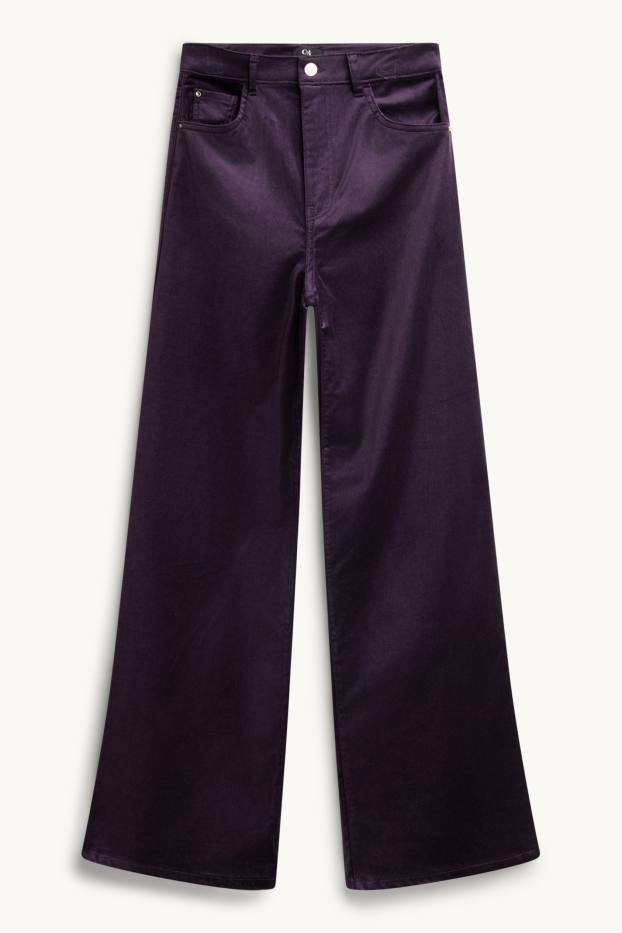 Damen - Samt-Hose - High Waist - Wide Leg - violett