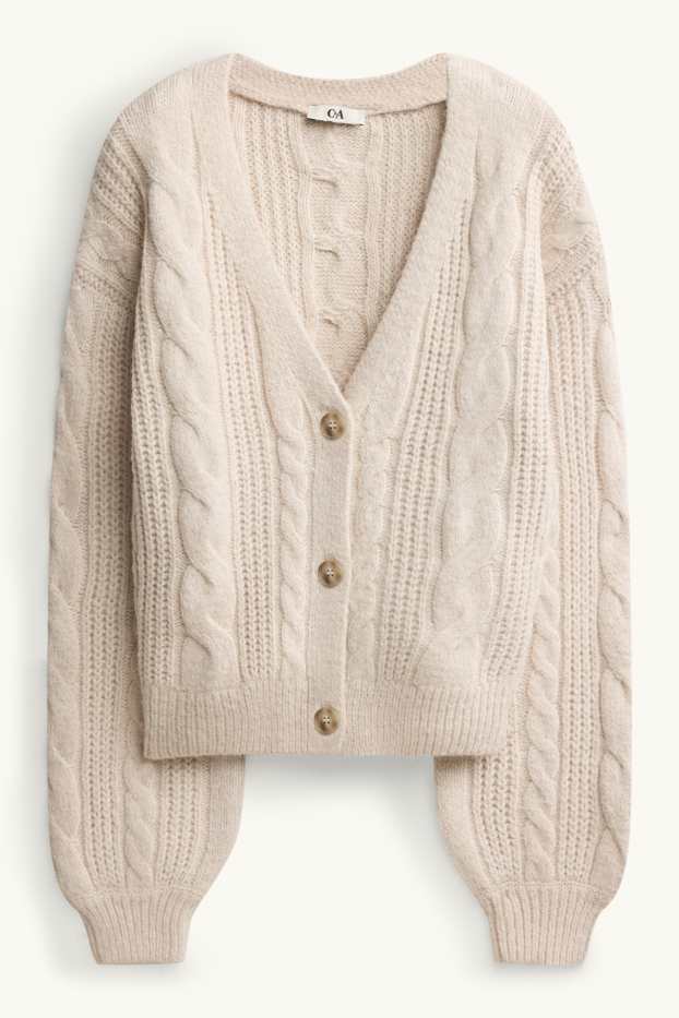 Donna - Cardigan - motivo treccia - bianco crema