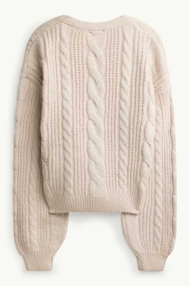 Donna - Cardigan - motivo treccia - bianco crema