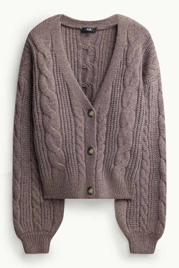 Donna - Cardigan - motivo treccia - tortora