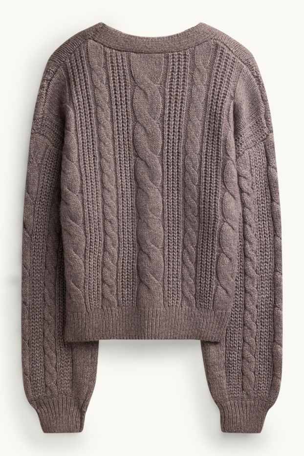 Donna - Cardigan - motivo treccia - tortora