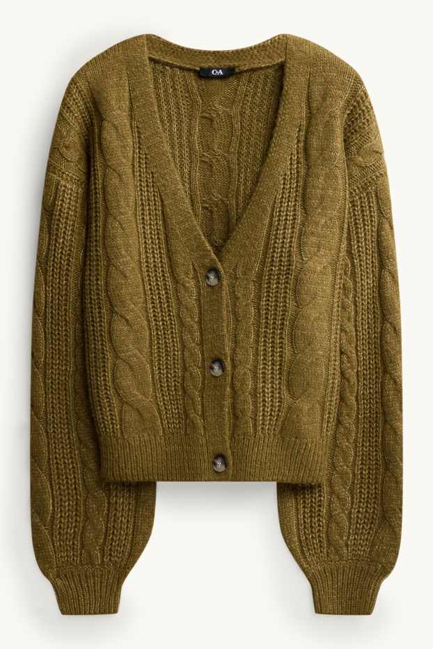 Women - Cardigan - cable knit pattern - khaki