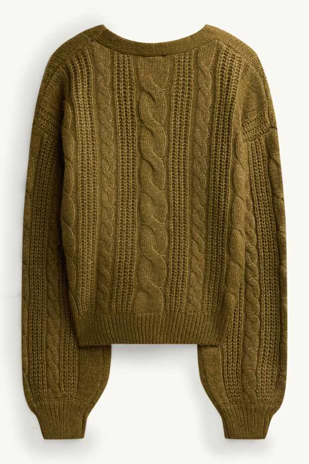 Women - Cardigan - cable knit pattern - khaki