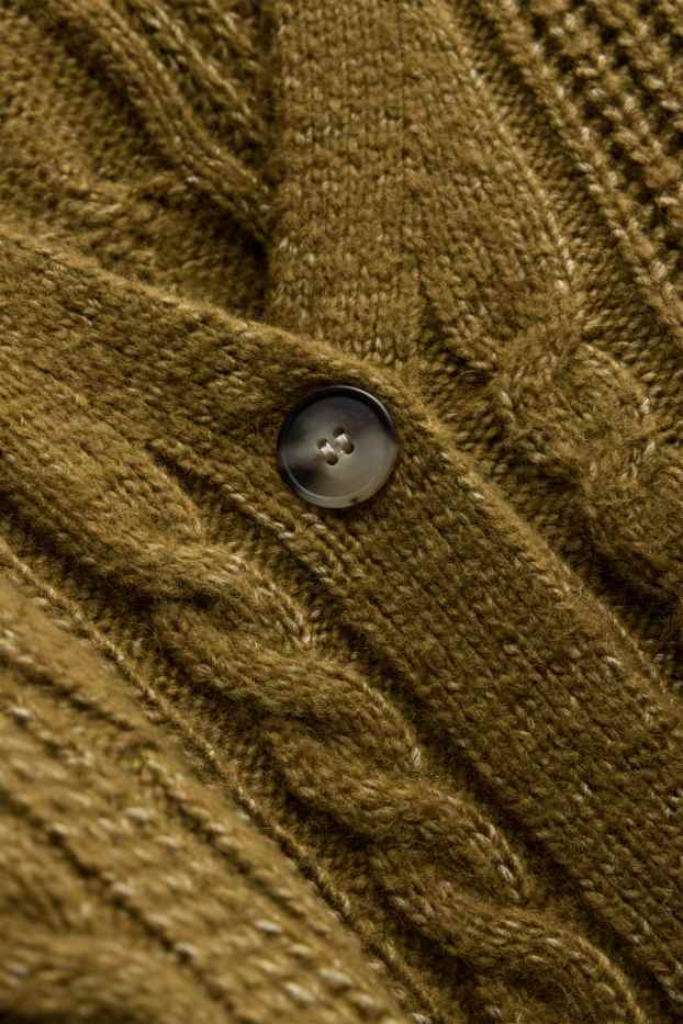 Women - Cardigan - cable knit pattern - khaki