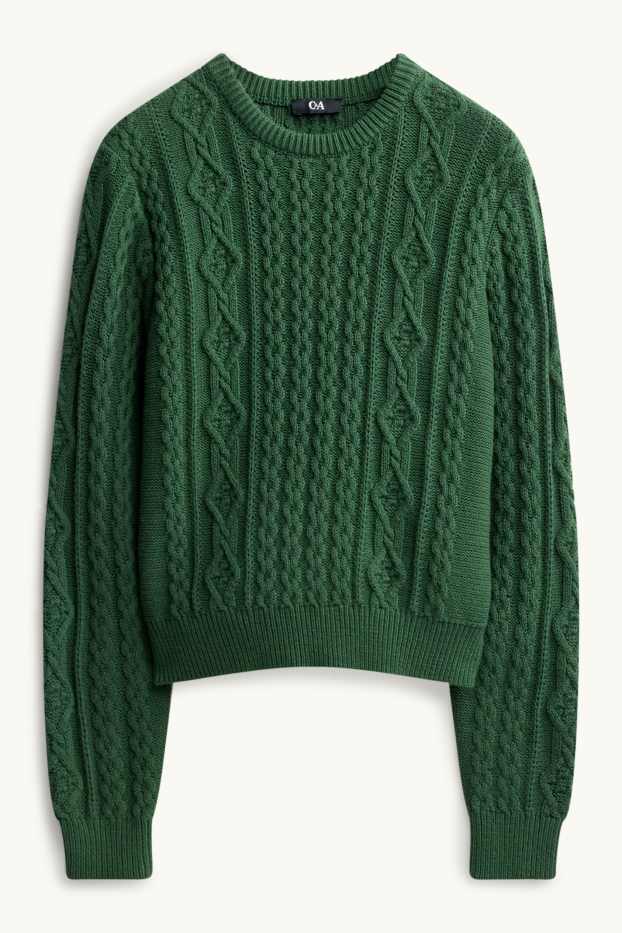 Women - Jumper - cable knit pattern - dark green