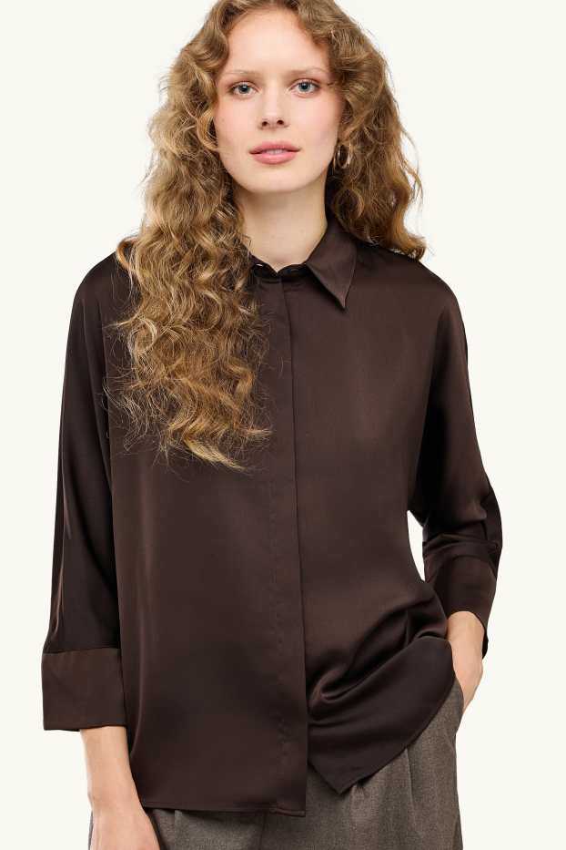 Femmes - Chemisier en satin - marron foncé