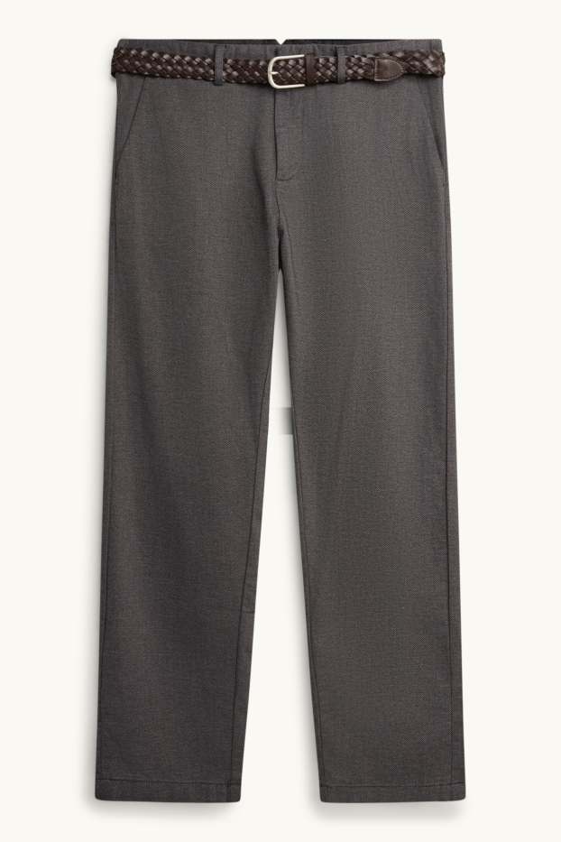 Herren - Chino mit Gürtel - Regular Fit - dunkelgrau