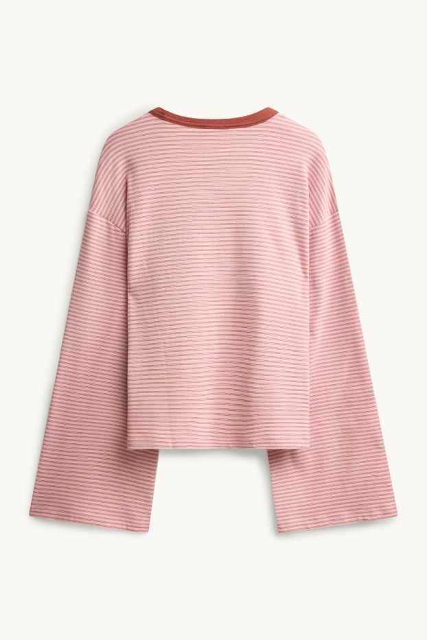 Women - Long sleeve top - oversized - striped - rose