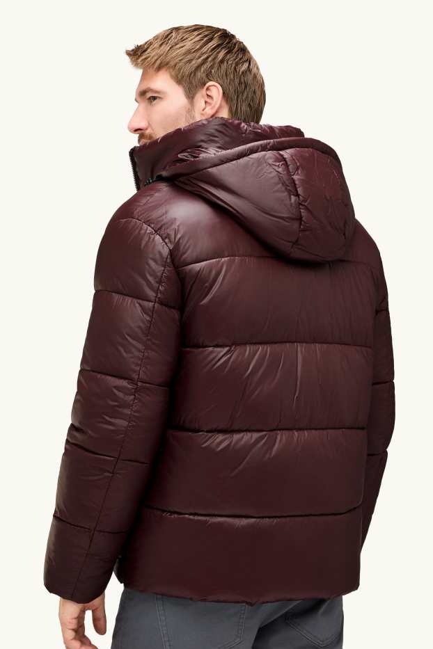 Men - Quilted jacket with hood - lined - water-repellent - dark brown
