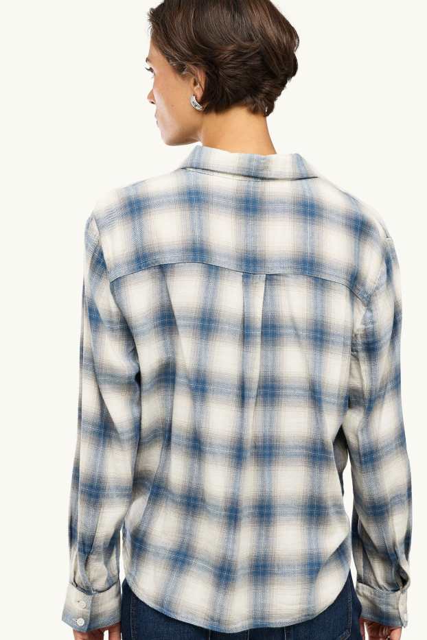 Dames - Overhemdblouse - geruit - blauw / wit